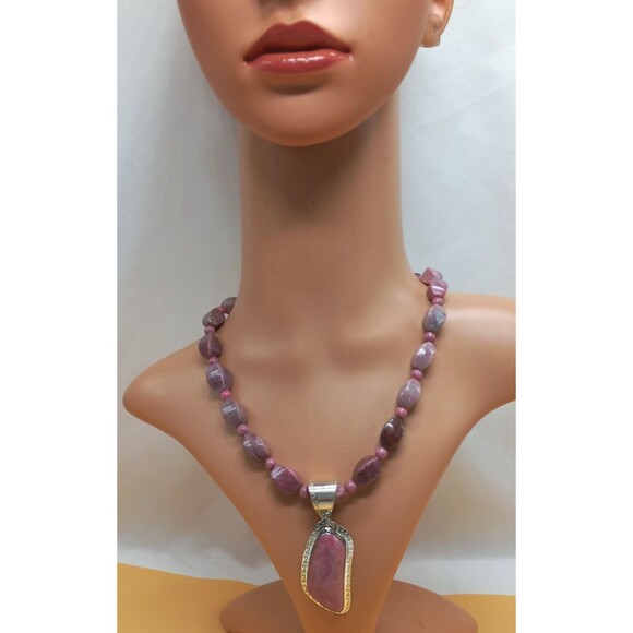 Jay King DTR Sterling Silver Purple Rhodonite Beads Necklace Large Pendant - Picture 3 of 10